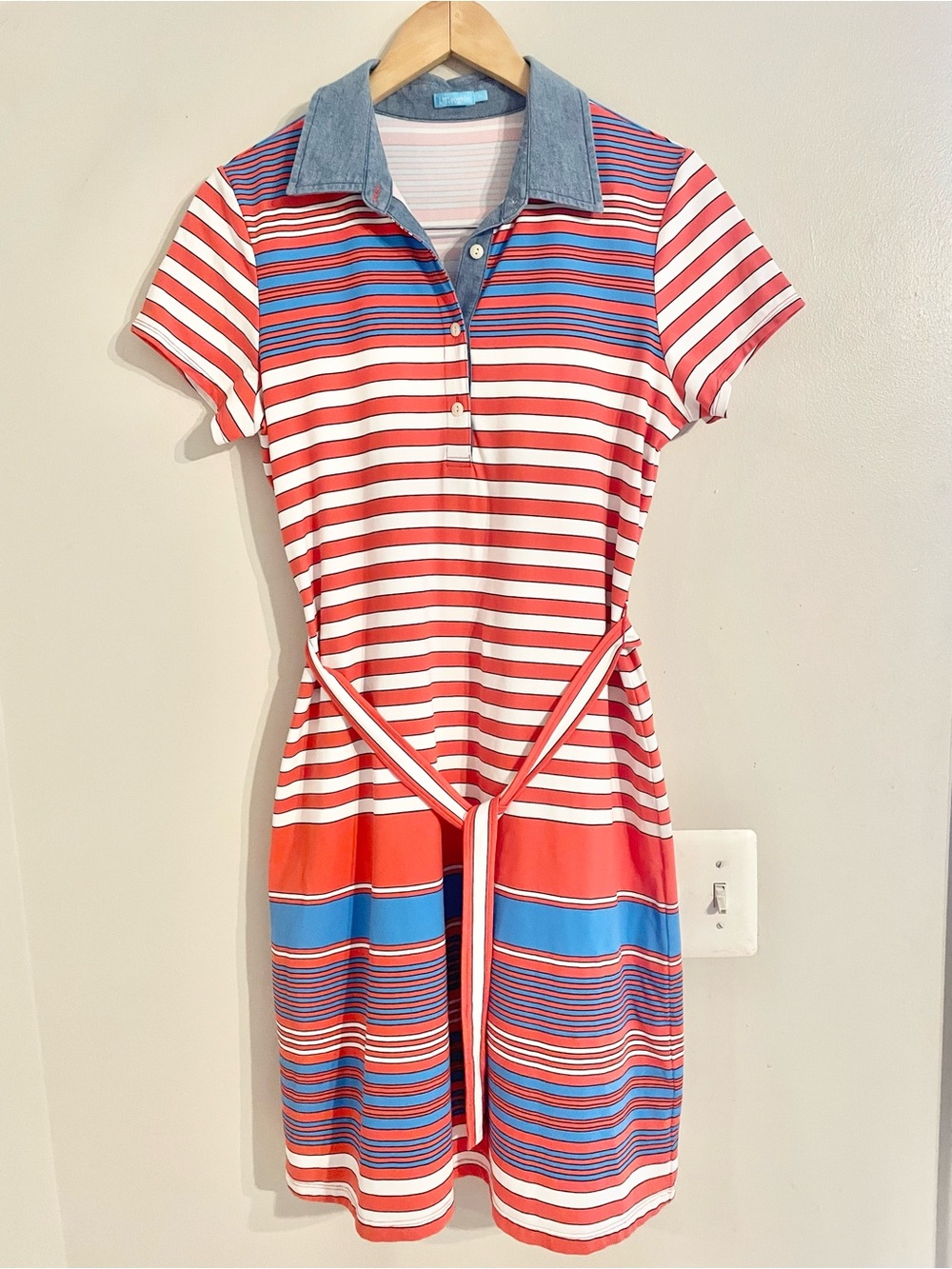 J. McLaughlin Striped Polo T-Shirt Dress Catalina Cloth Multi Color Sz M- EUC